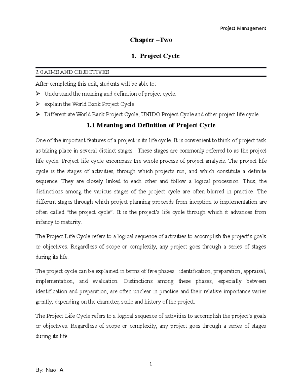 Project Management Ch 2: Understanding the Project Cycle - Studocu