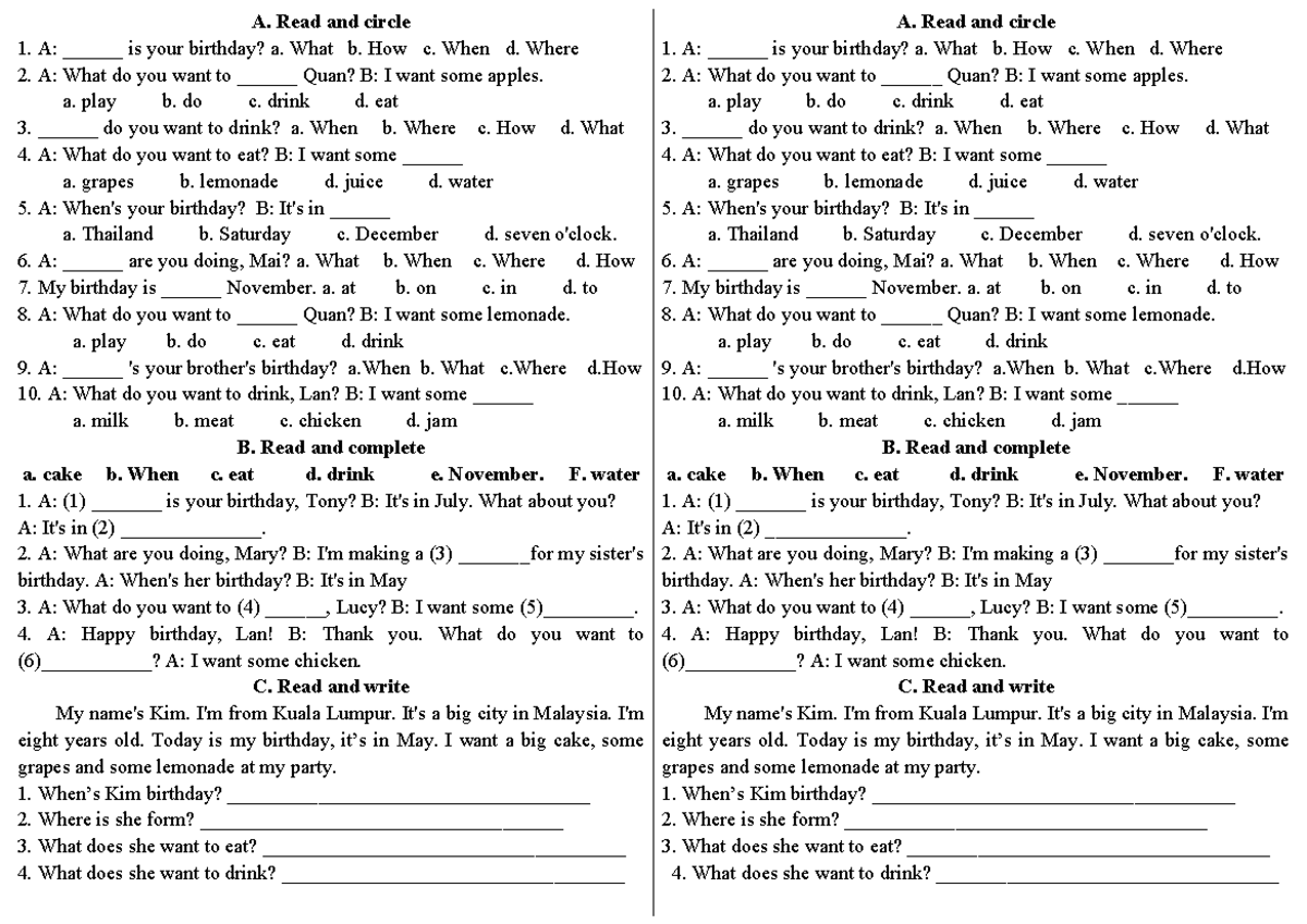 U4 - Birthday Questions and Answers Exercise - Studocu