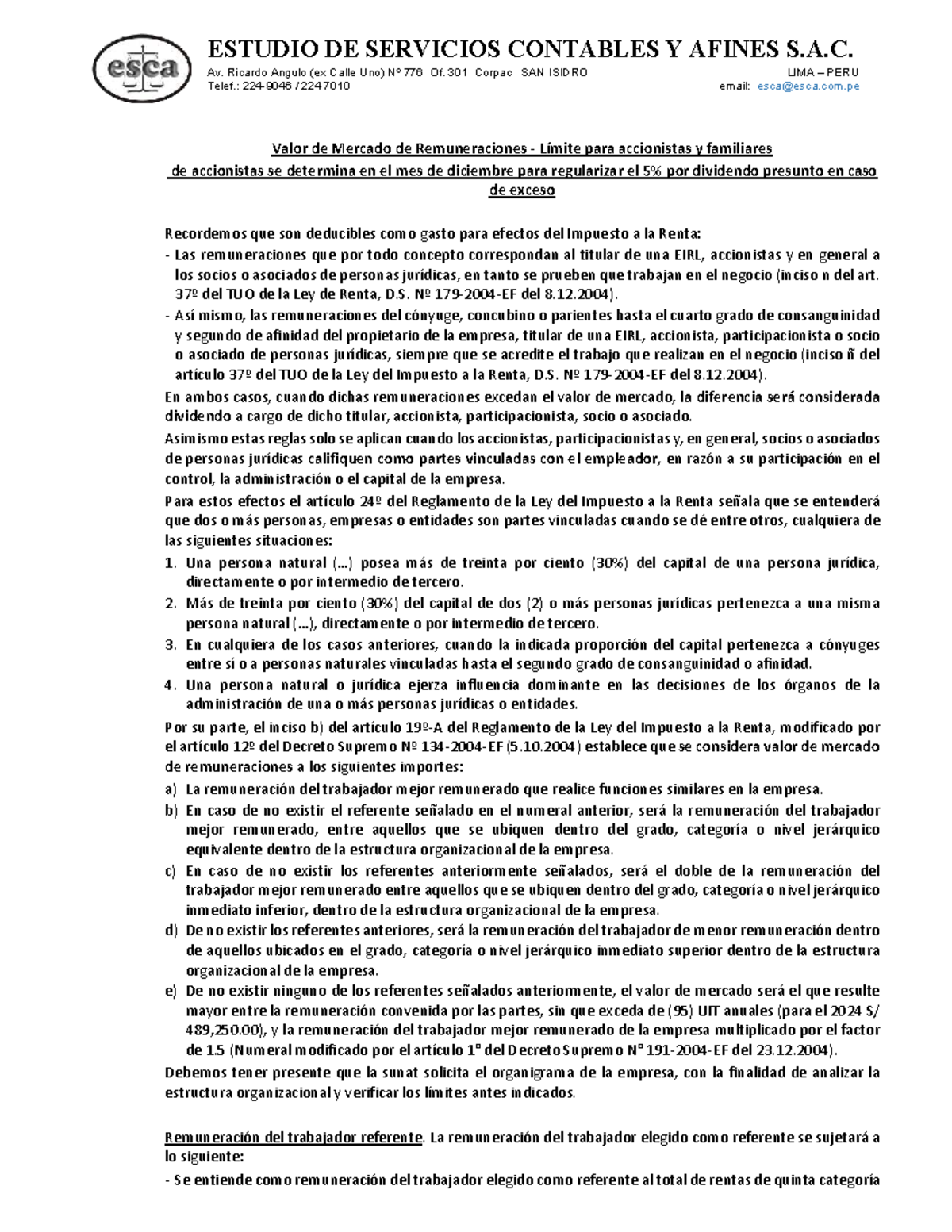 Valor de Mercado de Remuneraciones 2024 - ESTUDIO DE SERVICIOS ...