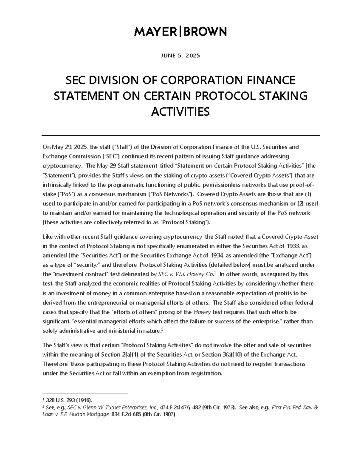 Legal Update: SEC Statement on Protocol Staking Activities (JU NE 5 ...