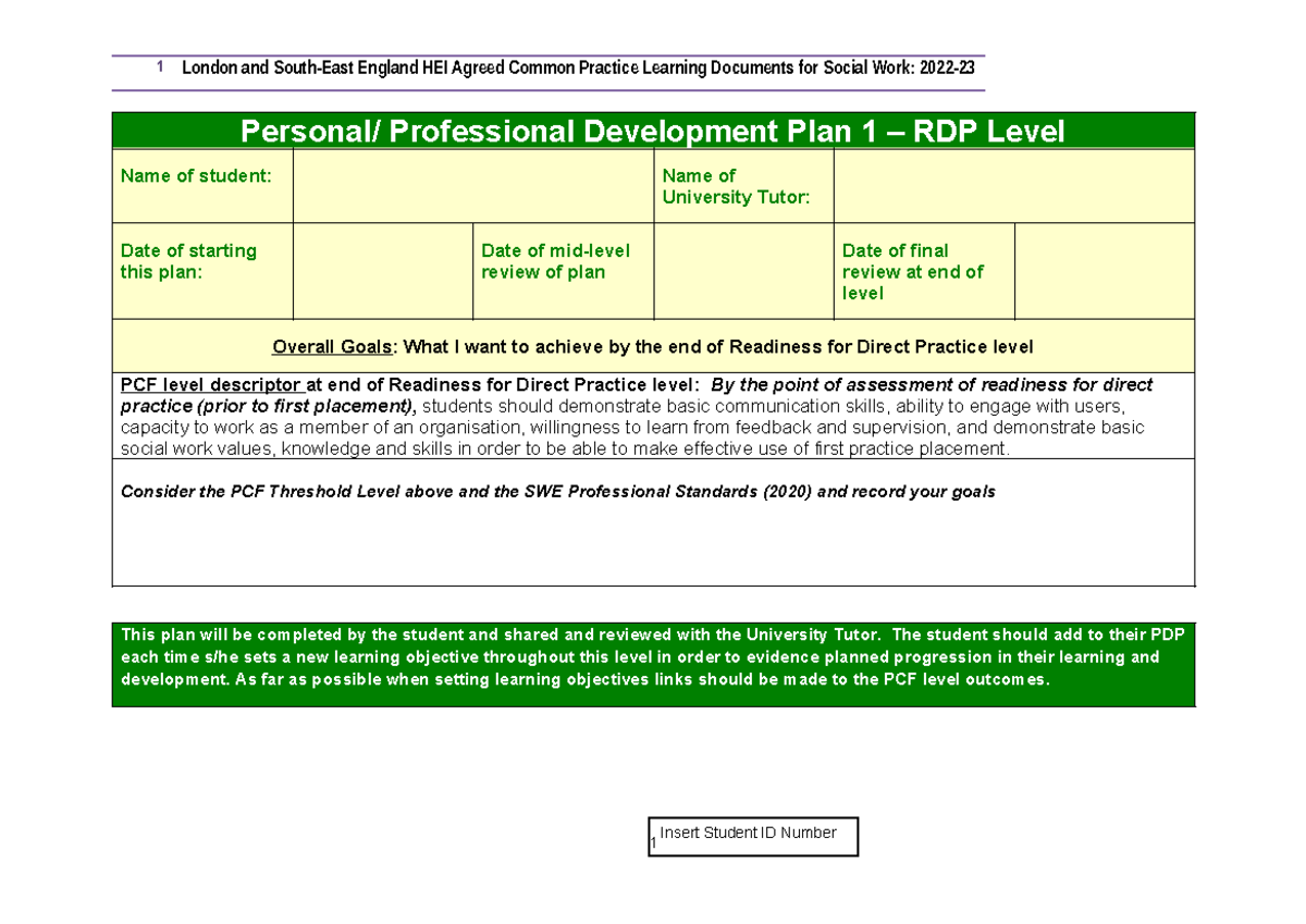 PDP 1 - Personal/Professional Development Plan for RDP Level - Studocu