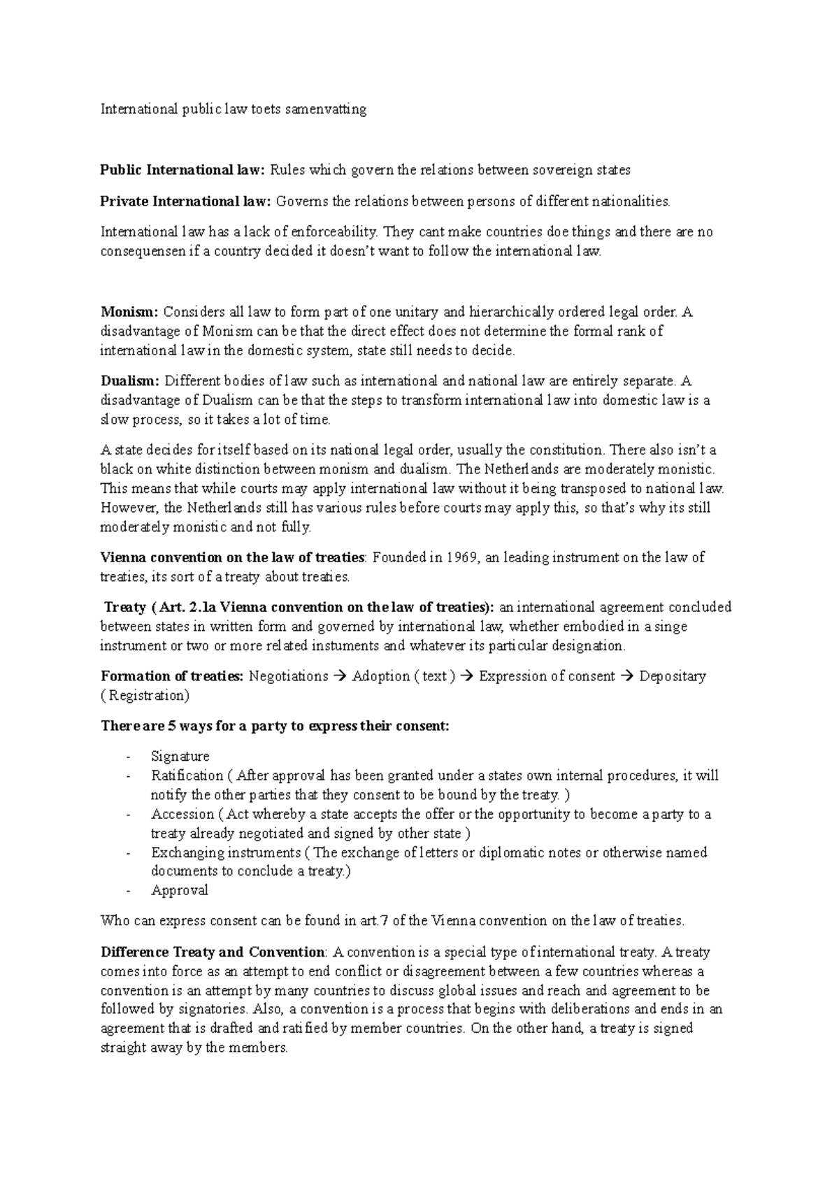 International Public Law Toets Samenvatting - Key Concepts and ...