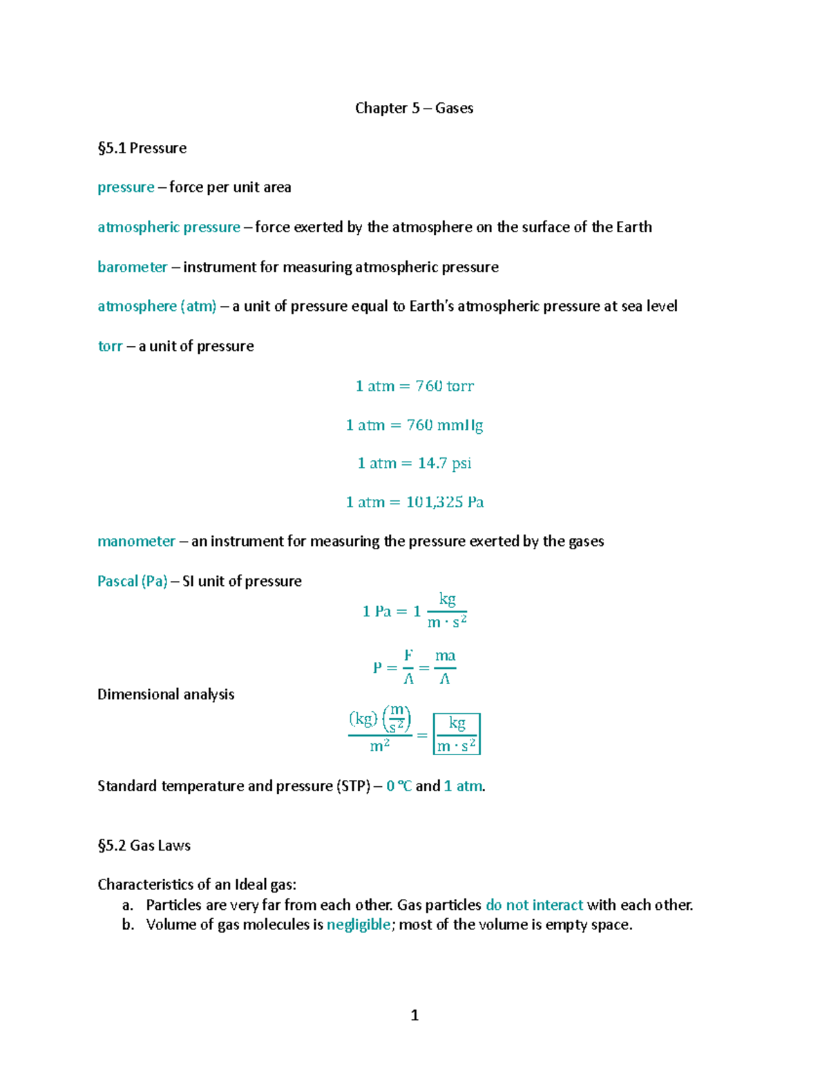 CH 151 Notes - Chapter 5: Gases and Their Properties - Studocu