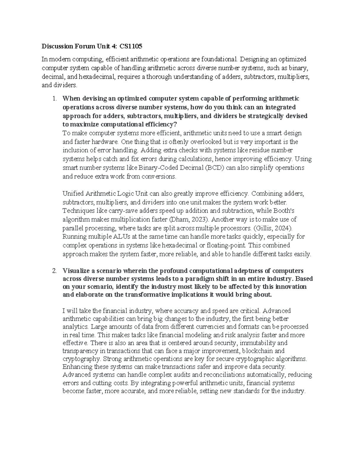 Unit 4 DISCUSSION FORUM - Discussion Forum Unit 4: CS In modern ...
