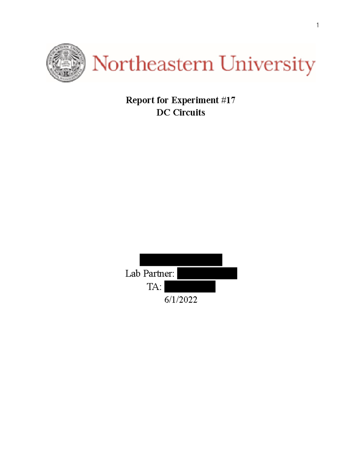 Lab Report for Experiment #17: Analyzing DC Circuits and Kirchhoff's ...
