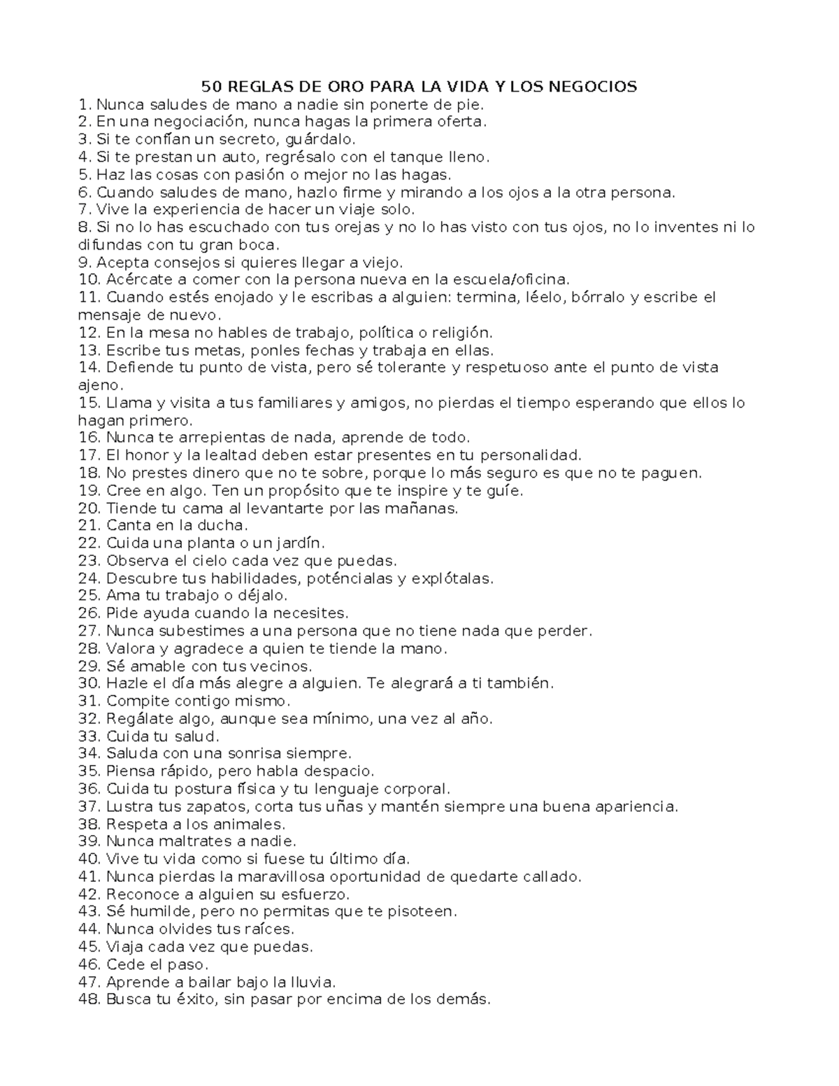 50 Reglas de Oro para la Vida y los Negocios: Guía Práctica - Studocu