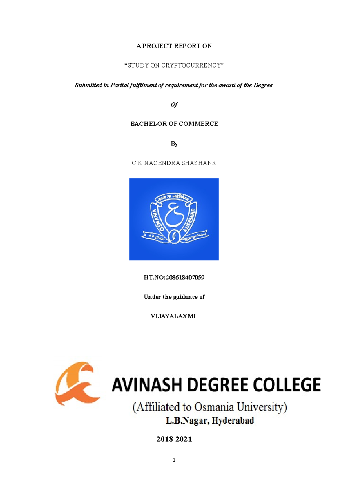 Study on Cryptocurrency: A Project Report for B.Com (Hons) - Studocu