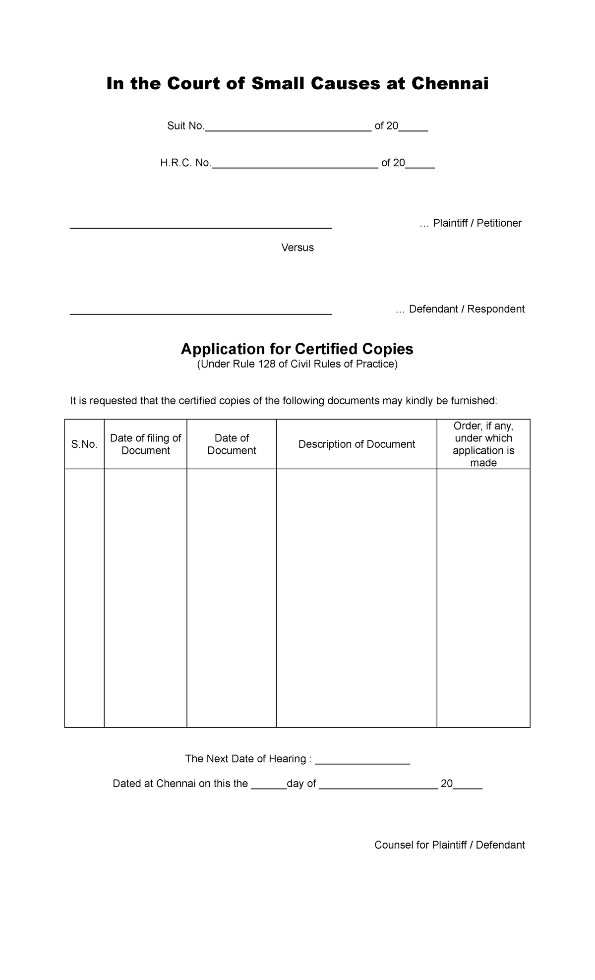 Legal Document for Copy Application - Court Procedures and Formats ...