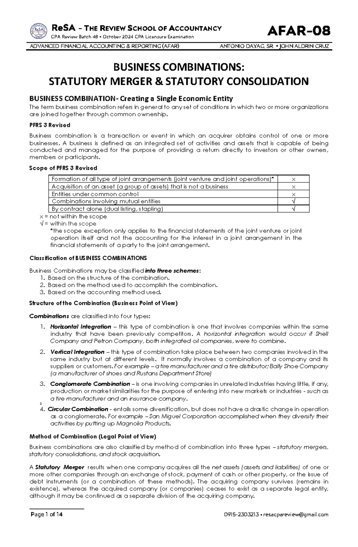 AFAR-08: Business Combinations - Statutory Mergers & Consolidations ...