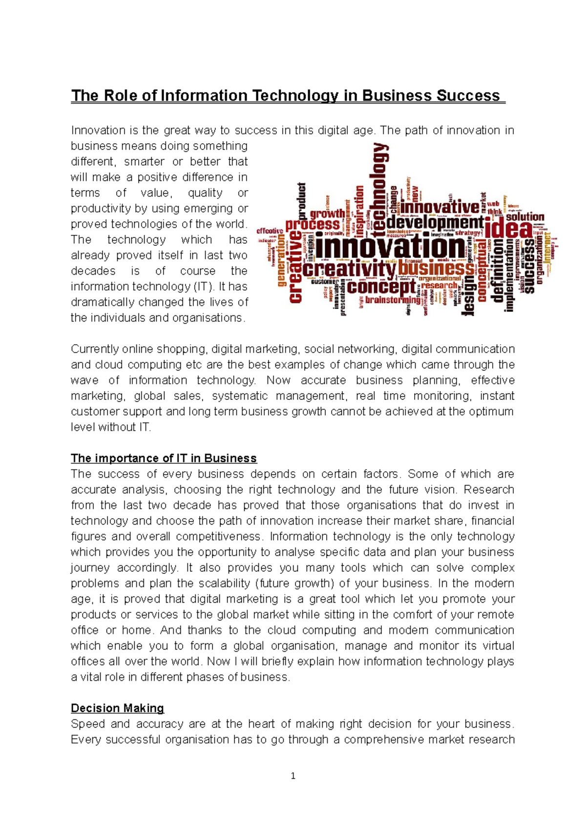 The Role of Information Technology in Business Success - The path of ...