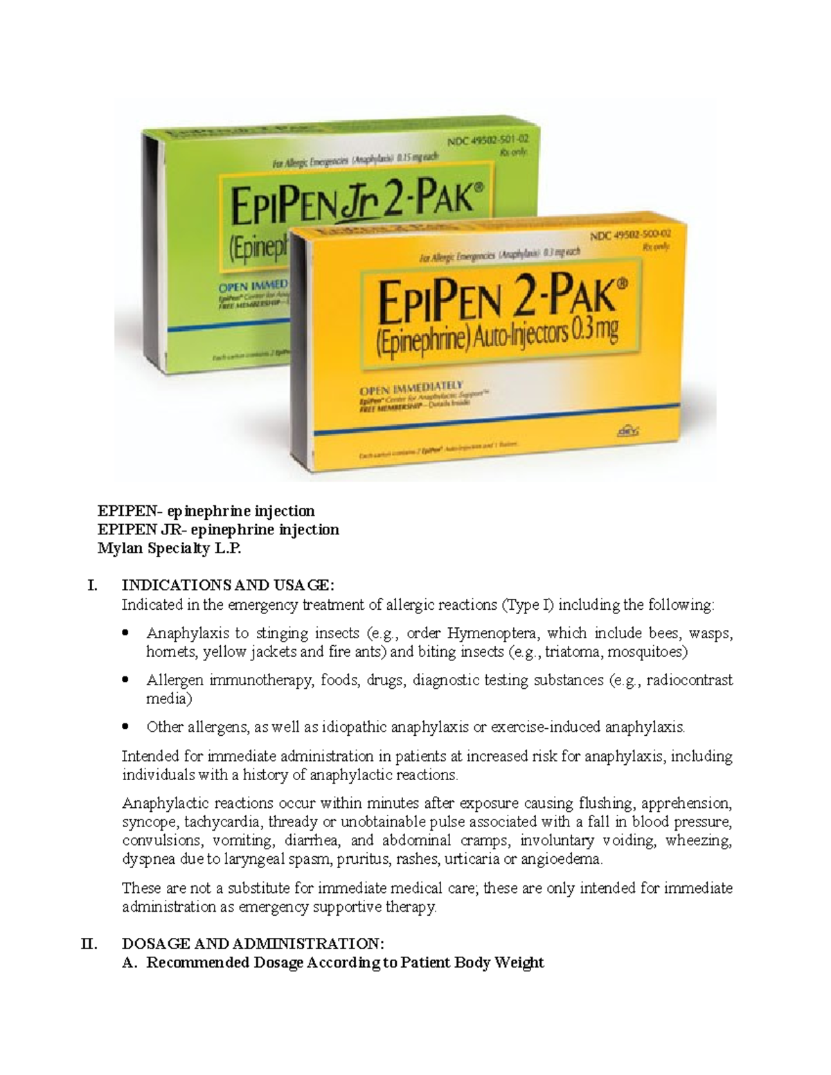 EPIPEN (Epinephrine Injection) Emergency Treatment Overview - Studocu