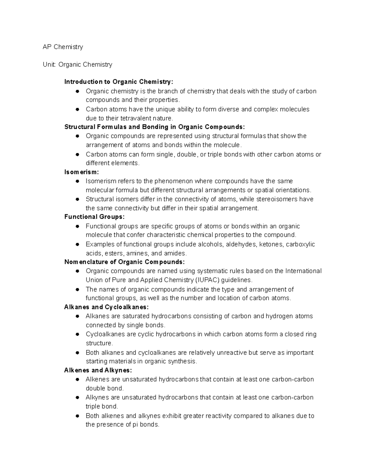 AP Chemistry - Lecture Notes on Organic Chemistry Concepts - Studocu