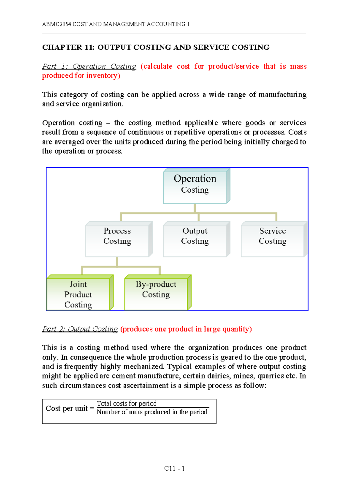 ABMC2054 COST AND MANAGEMENT ACCOUNTING I CHAPTER 11: OUTPUT & SERVICE ...