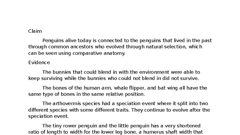 CER Final Draft: Evolution of Penguins and Common Ancestry - Studocu