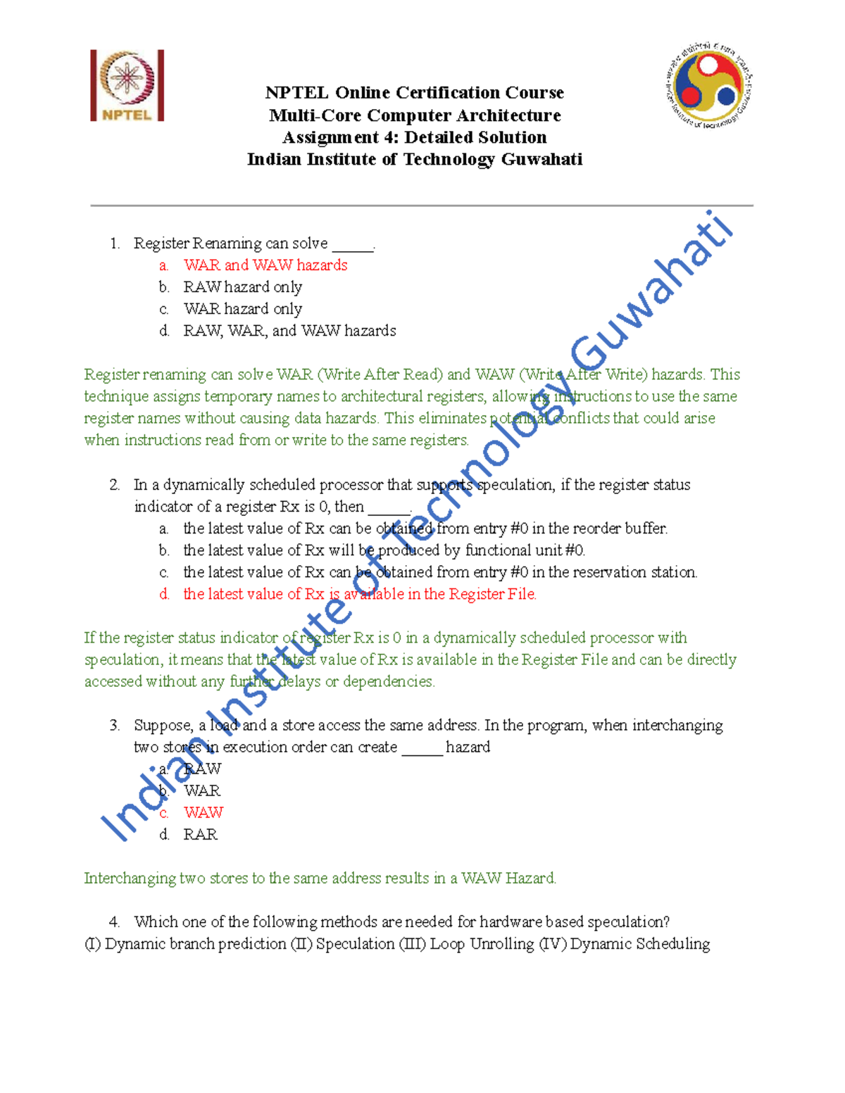 Multi-Core Computer Architecture – Assignment 4 Detailed Solutions ...