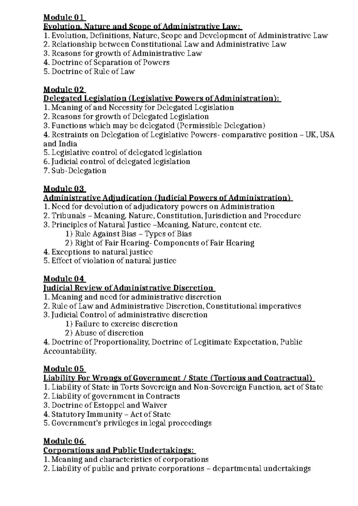 Admin Law Syllabus: Evolution, Scope, and Key Concepts - Studocu
