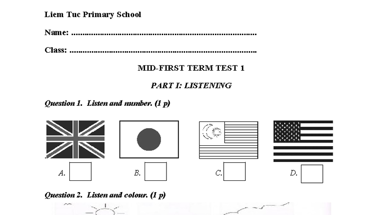 Tieng Anh 4 - Term Test 1 Listening & Reading Activities - Studocu