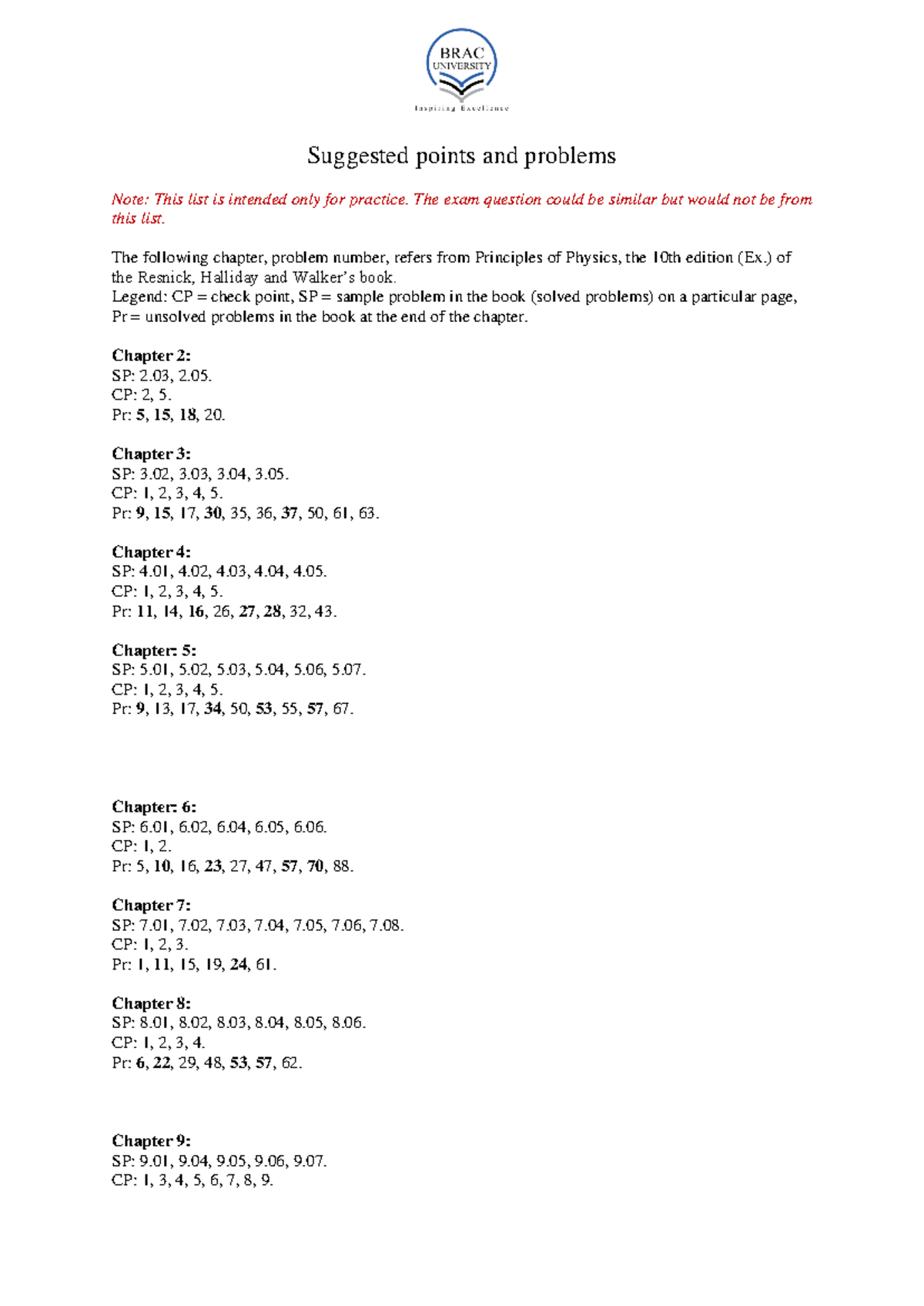 Suggested Problems for Physics Exam Practice (PHYS 101) - Studocu