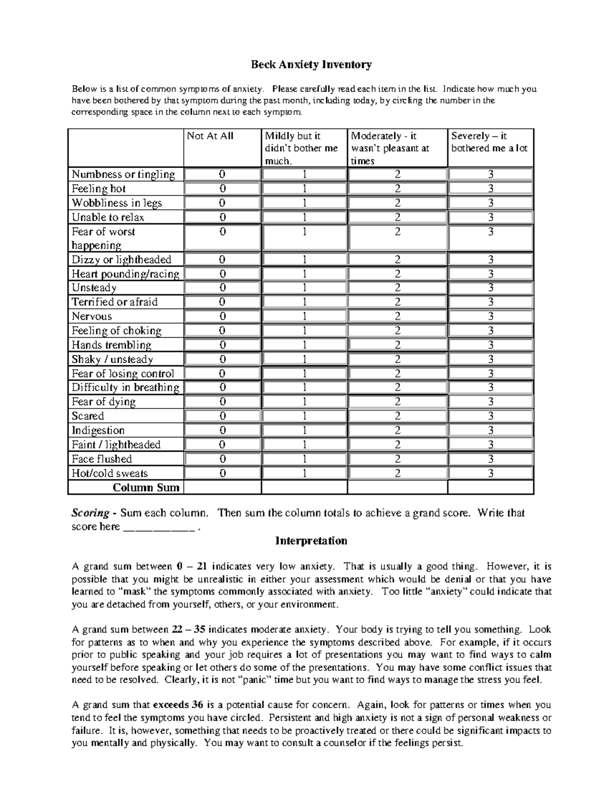 Beck Anxiety Inventory-Ages-14 - Beck Anxiety Inventory Below is a list ...