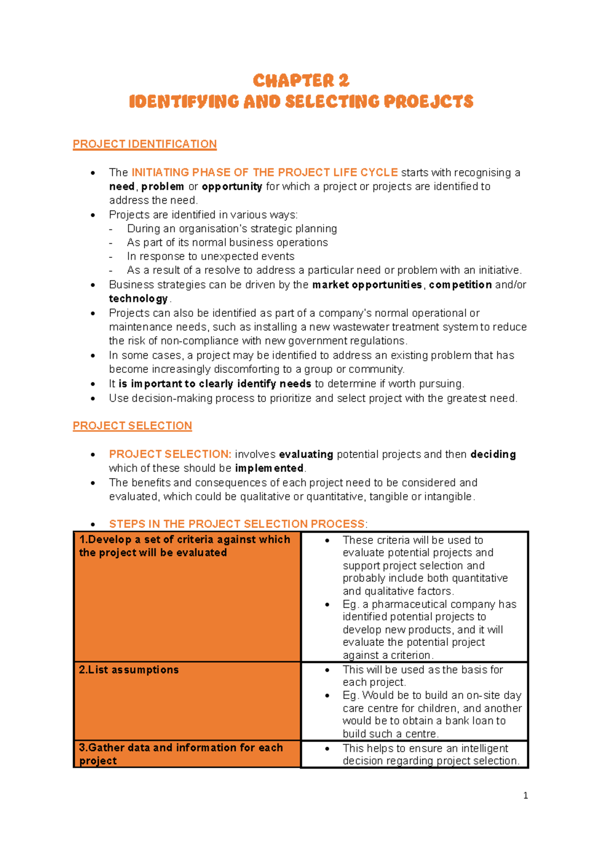 OBS 220 - Chapter 2: Project Identification and Selection Processes ...