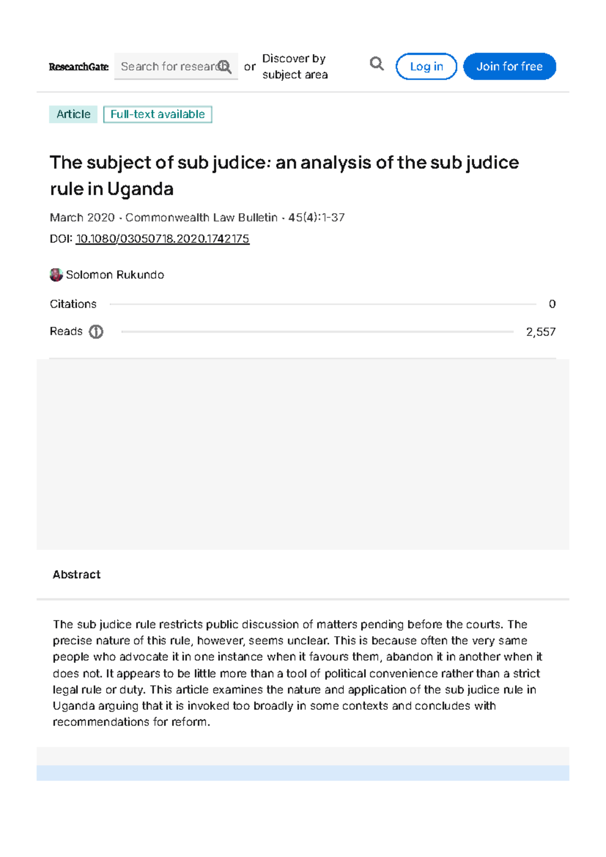 Analysis of the Sub Judice Rule in Uganda: A Comprehensive Study - Studocu
