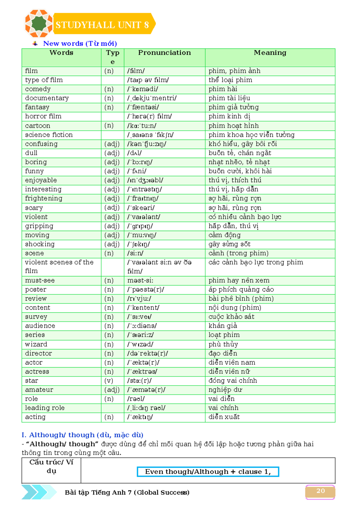Studyhall Unit 8: Vocabulary and Grammar Exercises for English 7 - Studocu