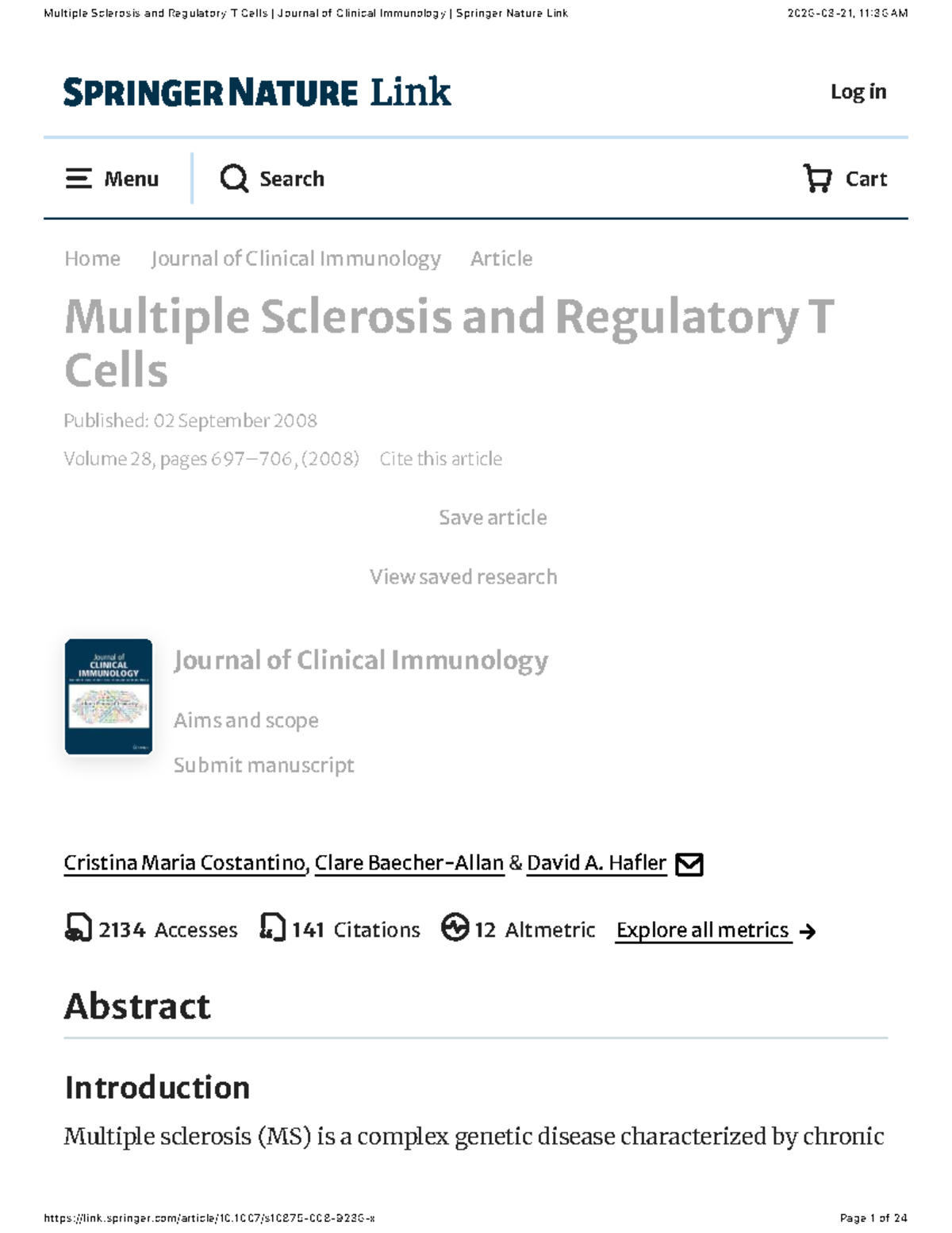Multiple Sclerosis and Treg Cells: Insights from Clinical Immunology ...
