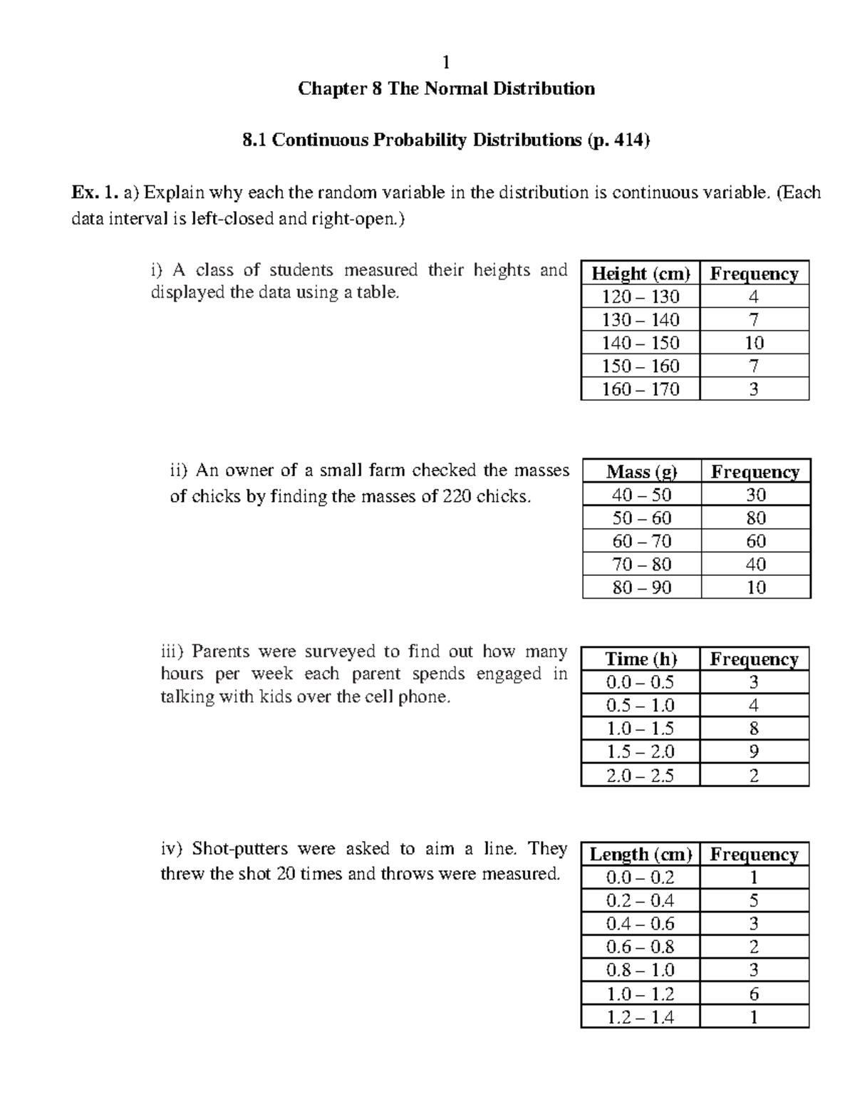 Chapter 8: The Normal Distribution - Continuous Probability ...