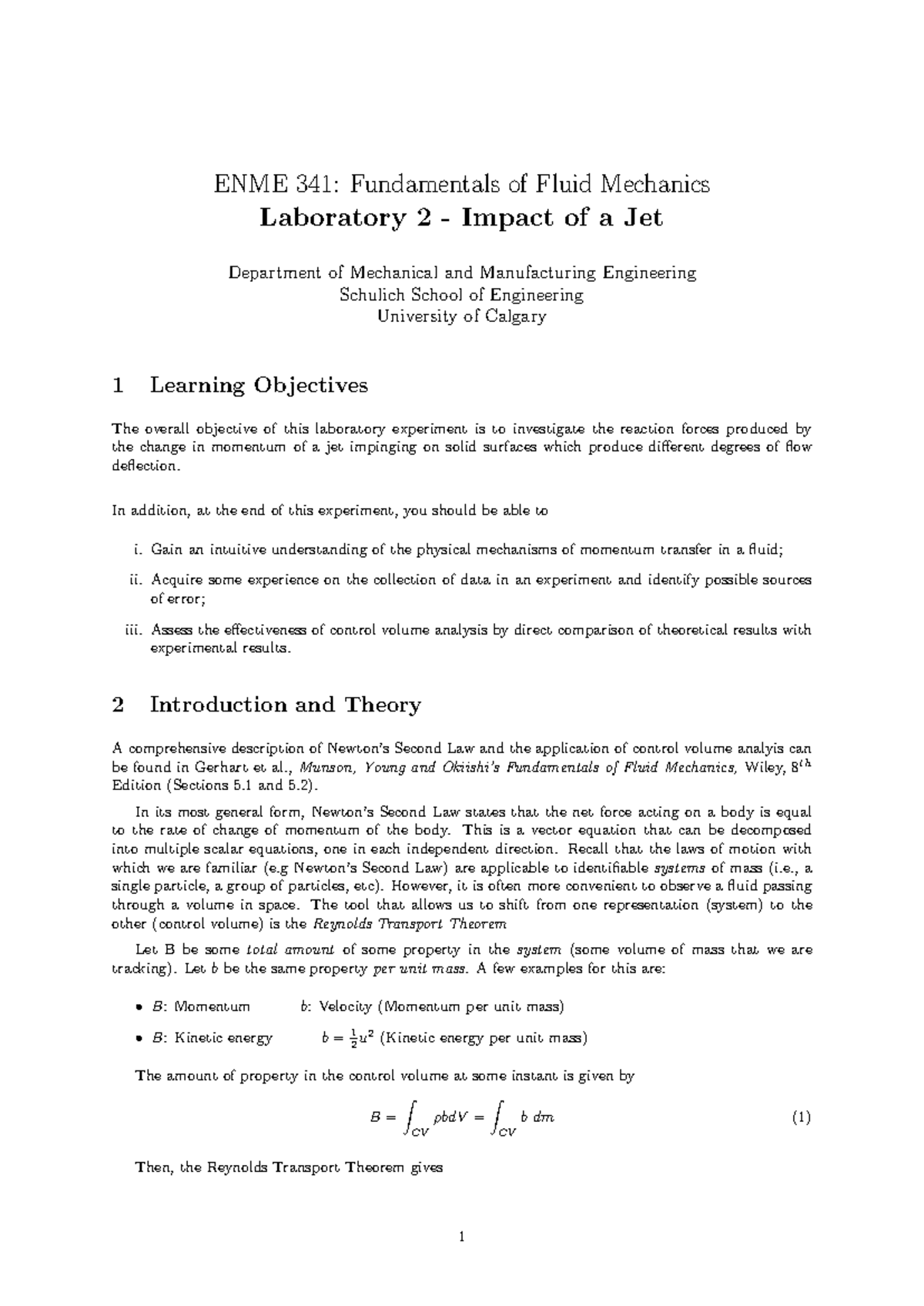 ENME 341: Lab 2 - Impact of a Jet in Fluid Mechanics - Studocu