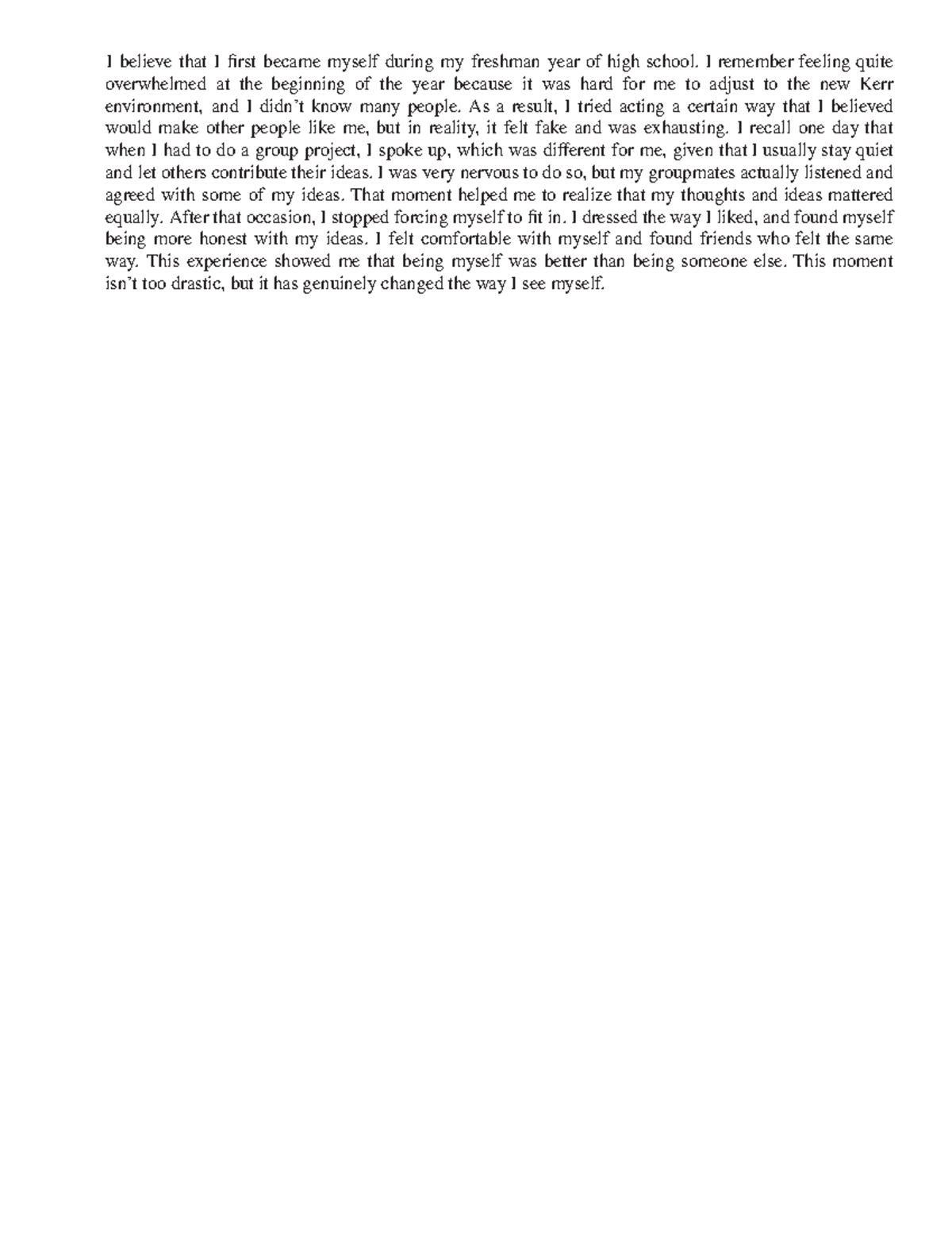 Writing 1: Discovering My True Self in Freshman Year - Studocu