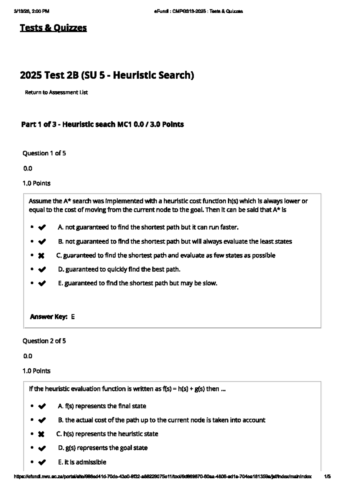 TEST2B - Heuristic Search Practice Questions and Answers - Studocu