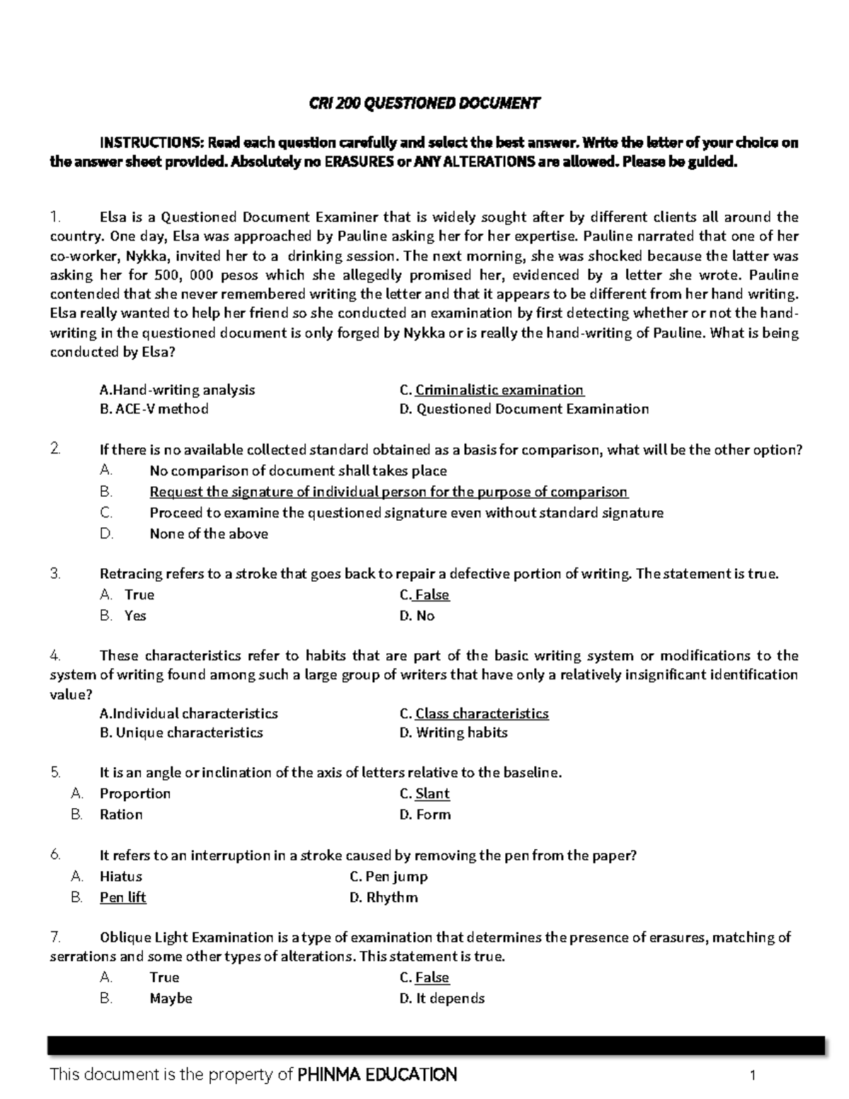 CRI 200 Questioned Document Examination Reviewer 2 with Answers - Studocu