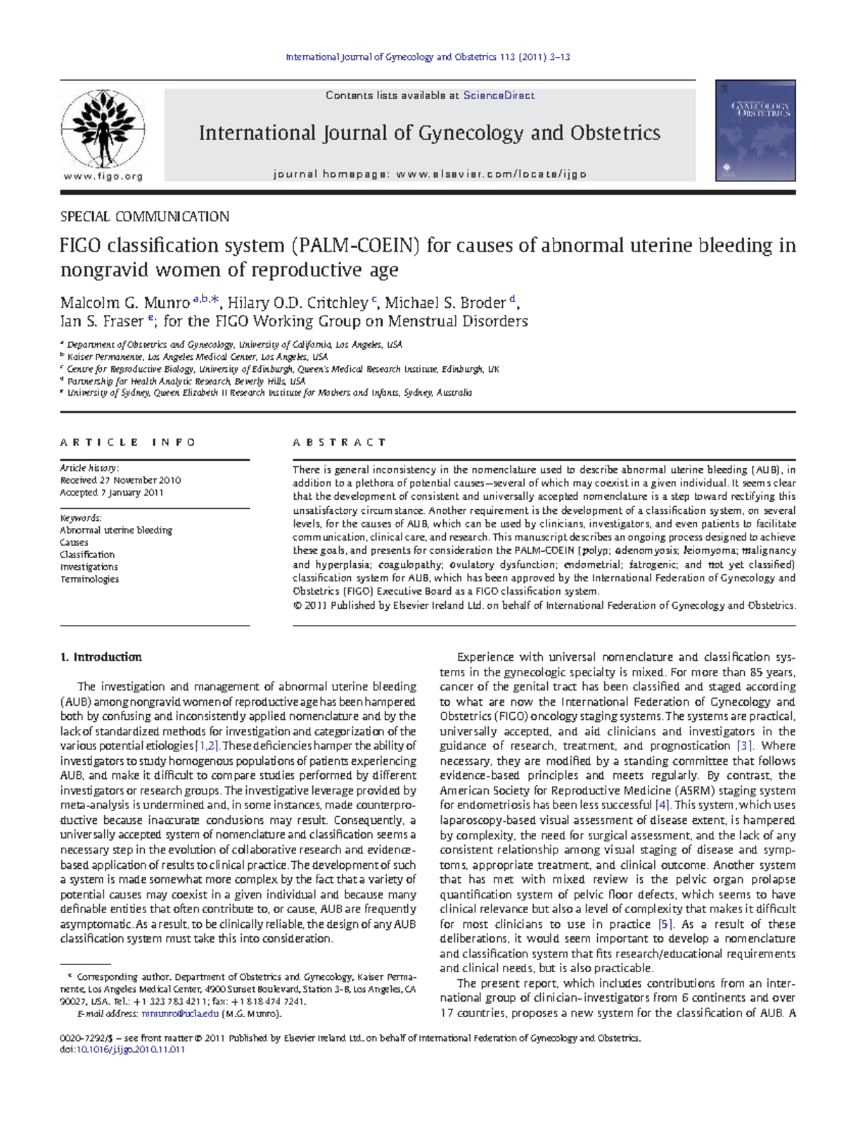 FIGO Classification System for Abnormal Uterine Bleeding (AUB) - Studocu