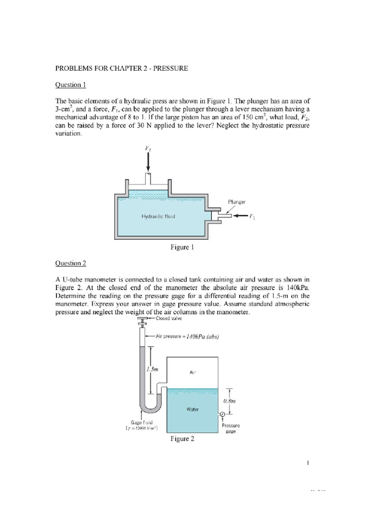 Tutorial 2c: Hydraulic Pressure Problems & Solutions - Studocu
