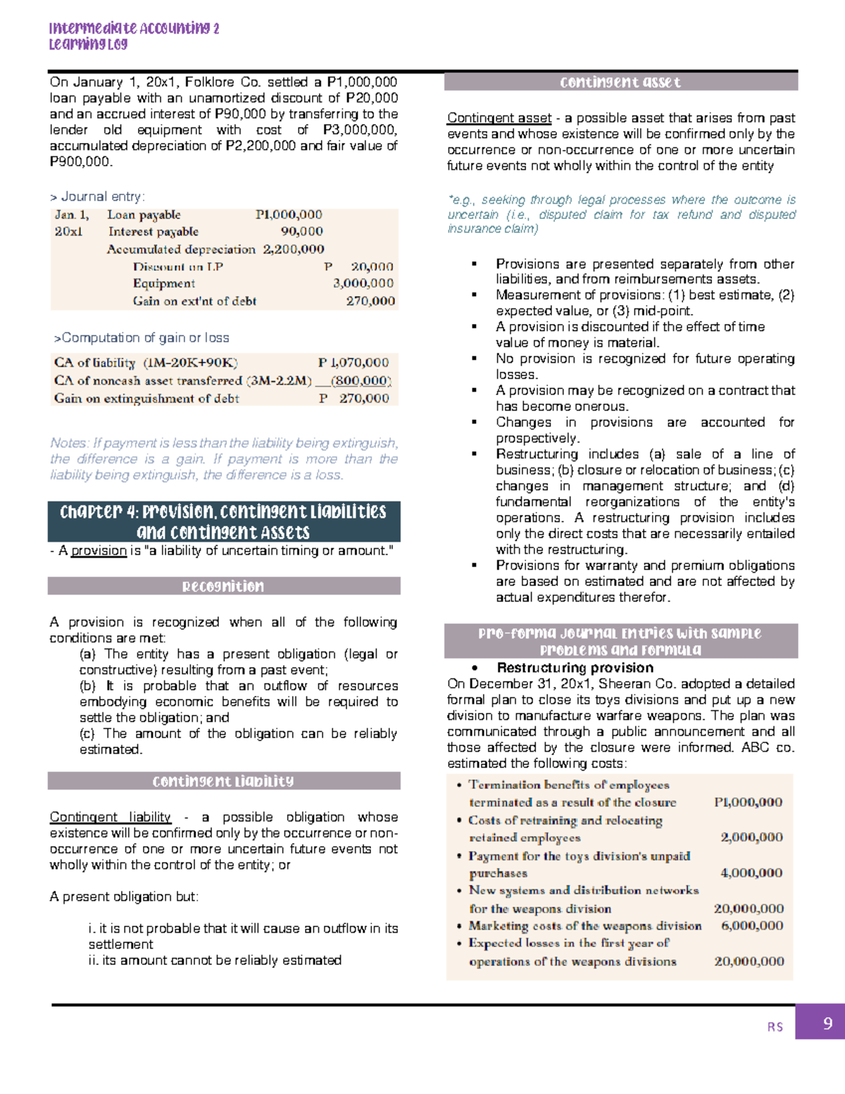 Interm Accounting 2 - Notes - Learning log On January 1, 20x1, Folklore ...