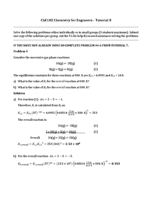ChE102 - Tutorial 7 Solutions - CHE 102 - Fall 2023 - CHEM 102 - Studocu