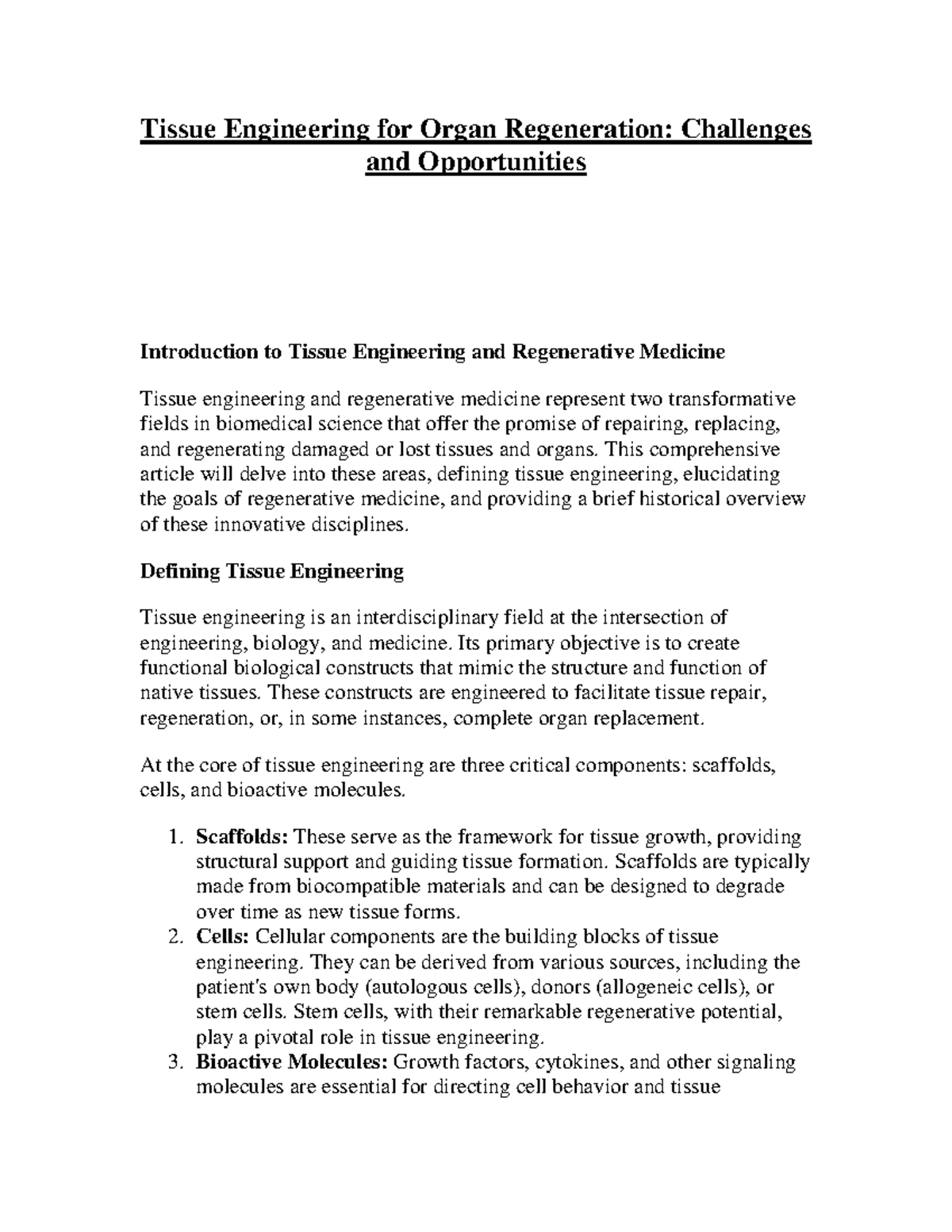 Tissue Engineering for Organ Regeneration - This comprehensive article ...