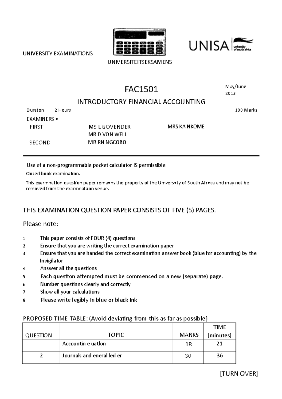 FAC1501 2013 Final Exam: Introductory Financial Accounting - Studocu