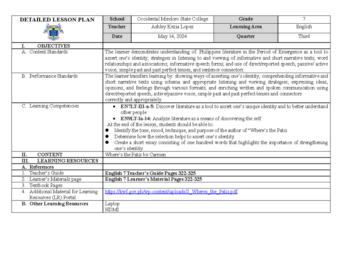 Lesson Plan: Understanding Filipino Identity through "Where's the Patis ...