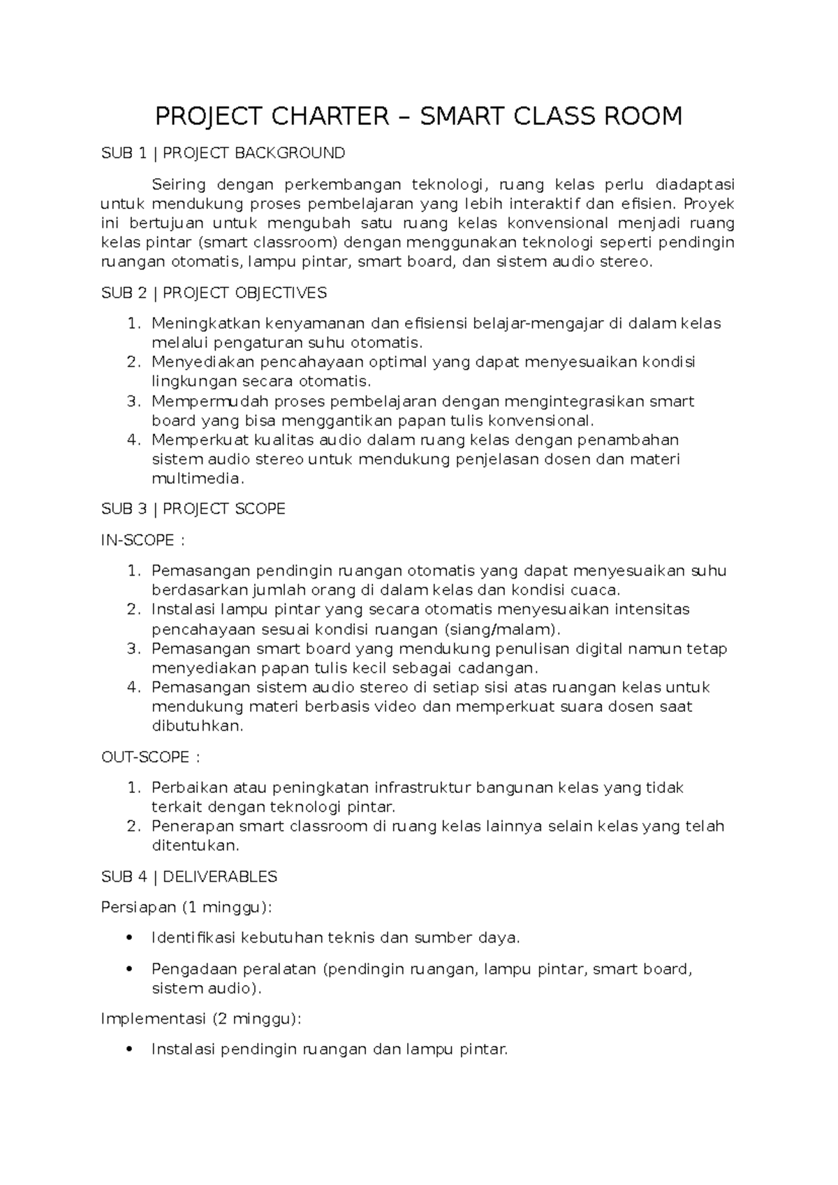 SMART CLASSROOM PROJECT CHARTER - RAW Document - Studocu