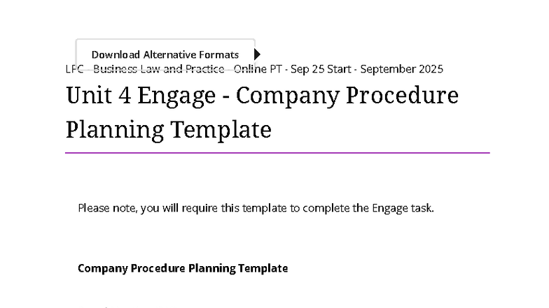 LPC Business Law & Practice Unit 4: Company Procedure Planning Template ...