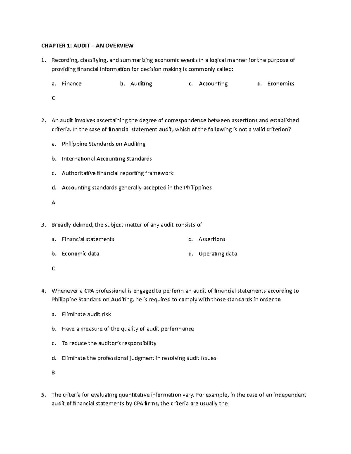Chapter 1: Overview of Auditing Theory and Practice (ACCT 101) - Studocu