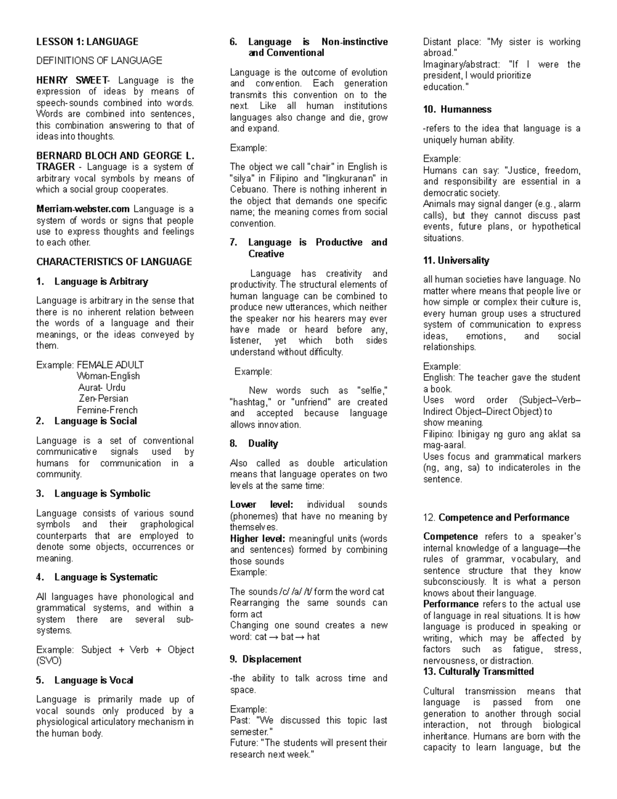LANGUAGE ACQUISITION: LESSON 1 & 2 OVERVIEW (LANG 101) - Studocu