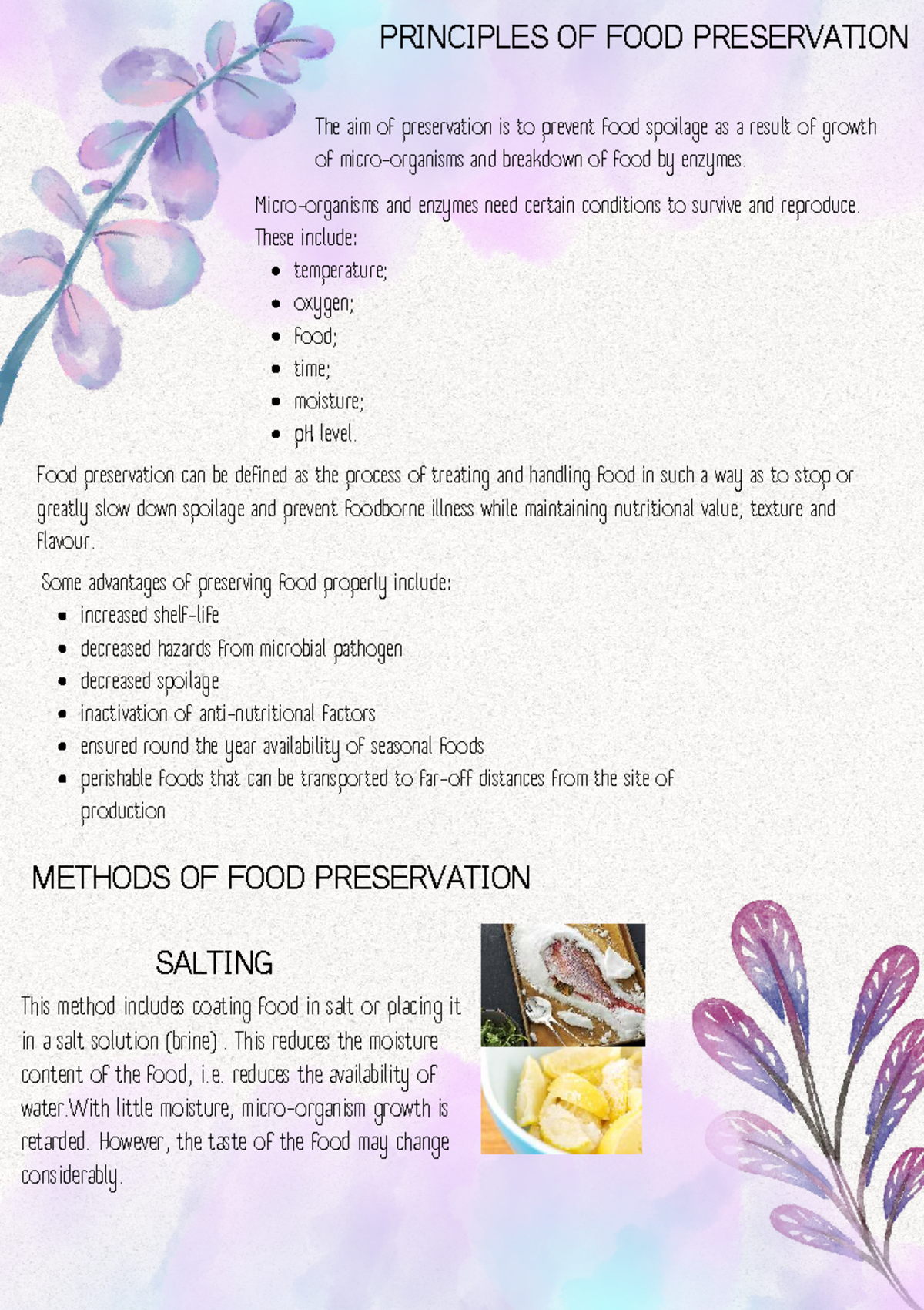 Principles OF FOOD Preservation - PRINCIPLES OF FOOD PRESERVATION Food ...