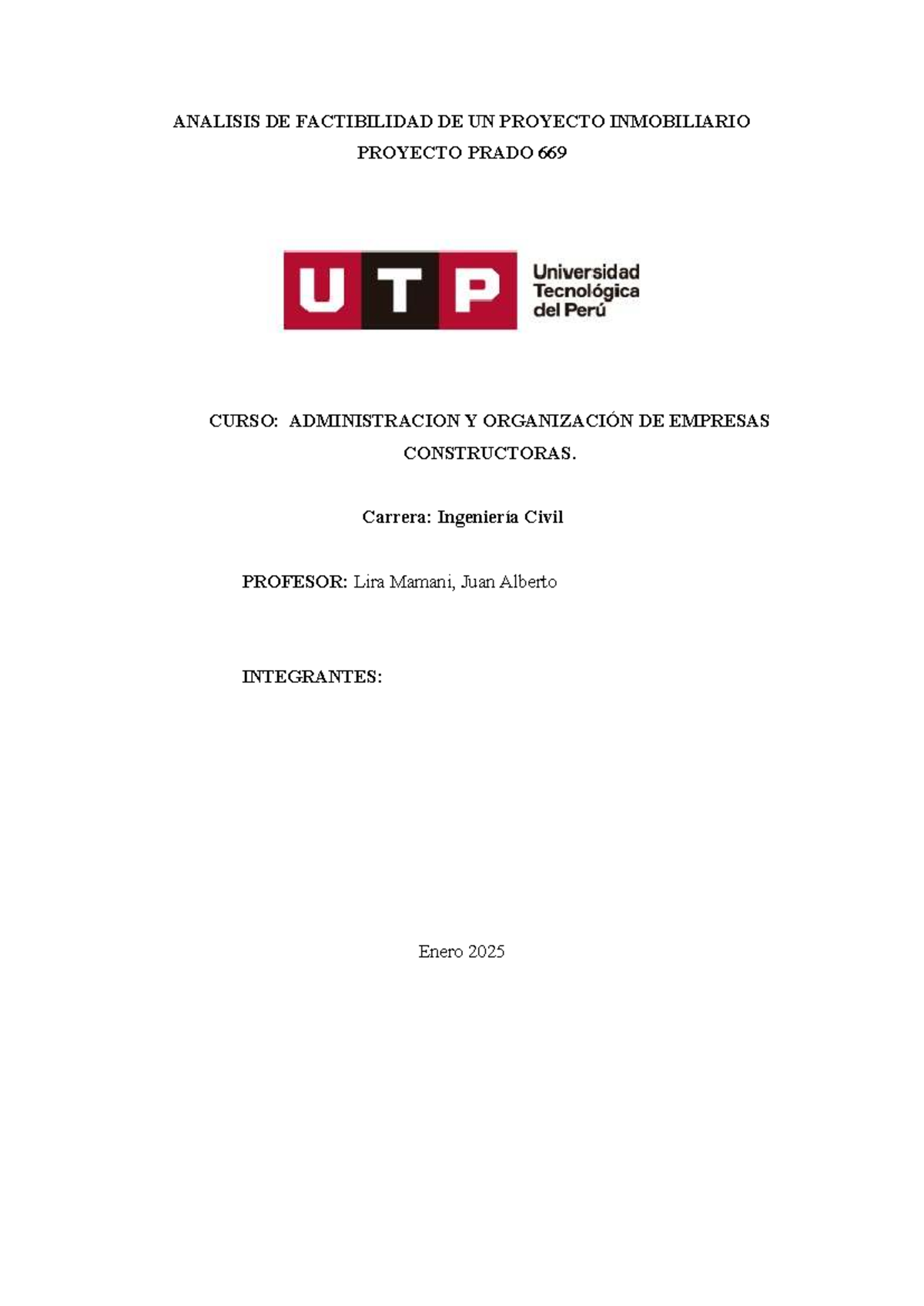 Análisis de Factibilidad del Proyecto Inmobiliario - Administración 2025 - Document Preview