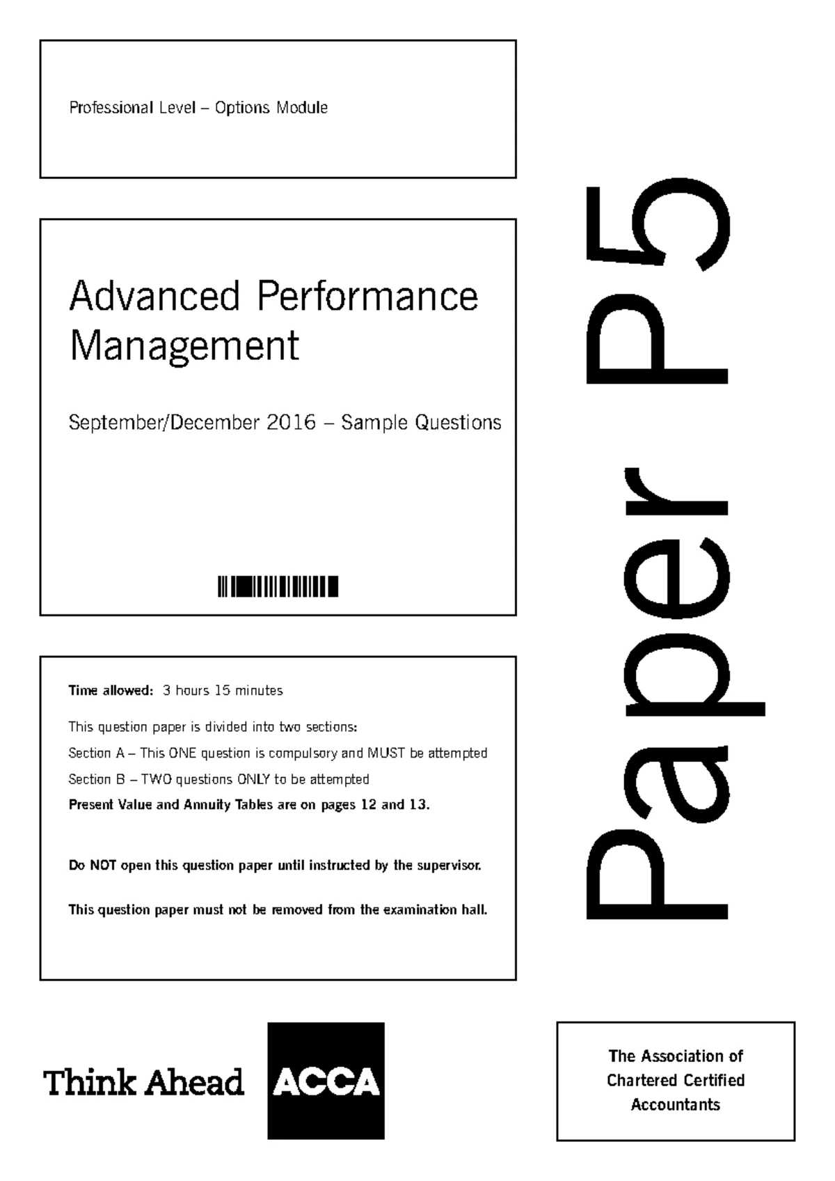 APM Paper P: Advanced Performance Management Exam Answers 2015 - Studocu