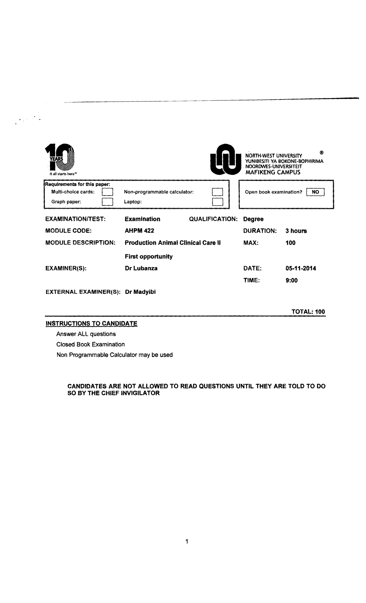 AHPM 422 Final Exam: Production Animal Clinical Care II Notes - Studocu