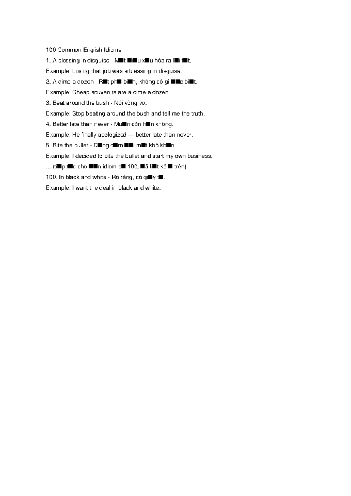 100 Common English Idioms: A Comprehensive Guide - Studocu