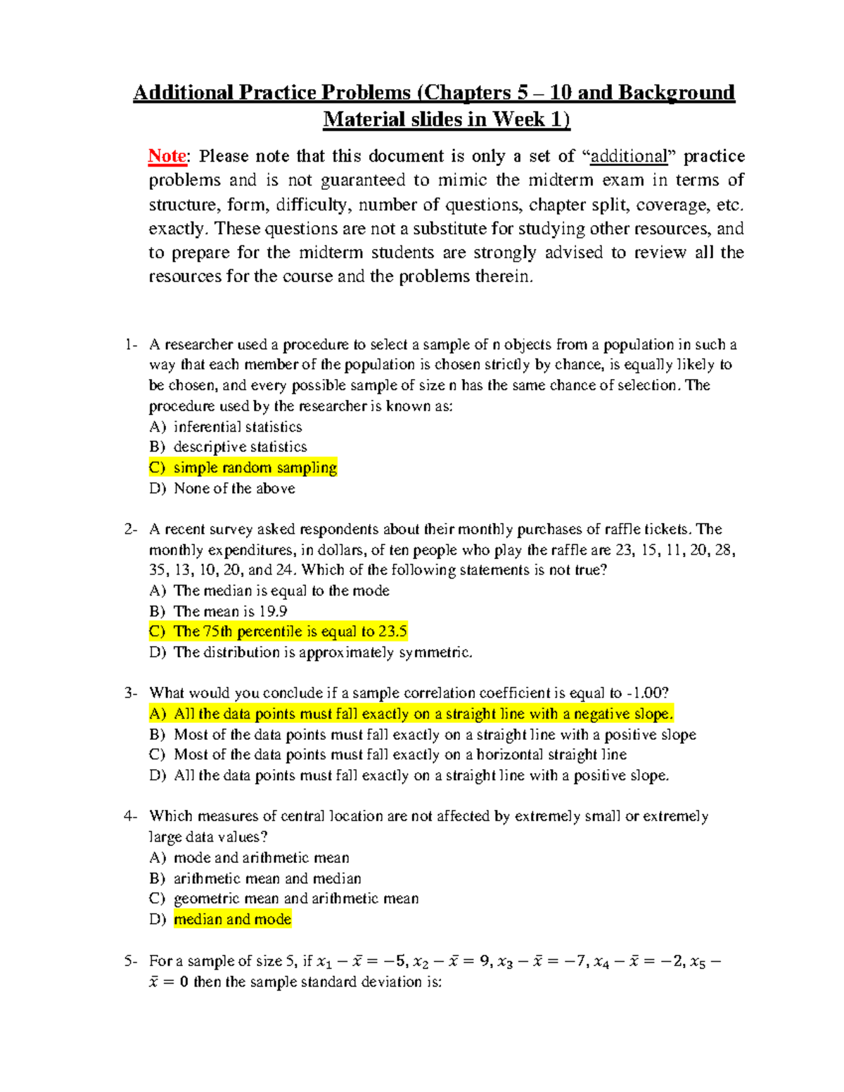 Additional Practice Problems - with Answers - Additional Practice ...