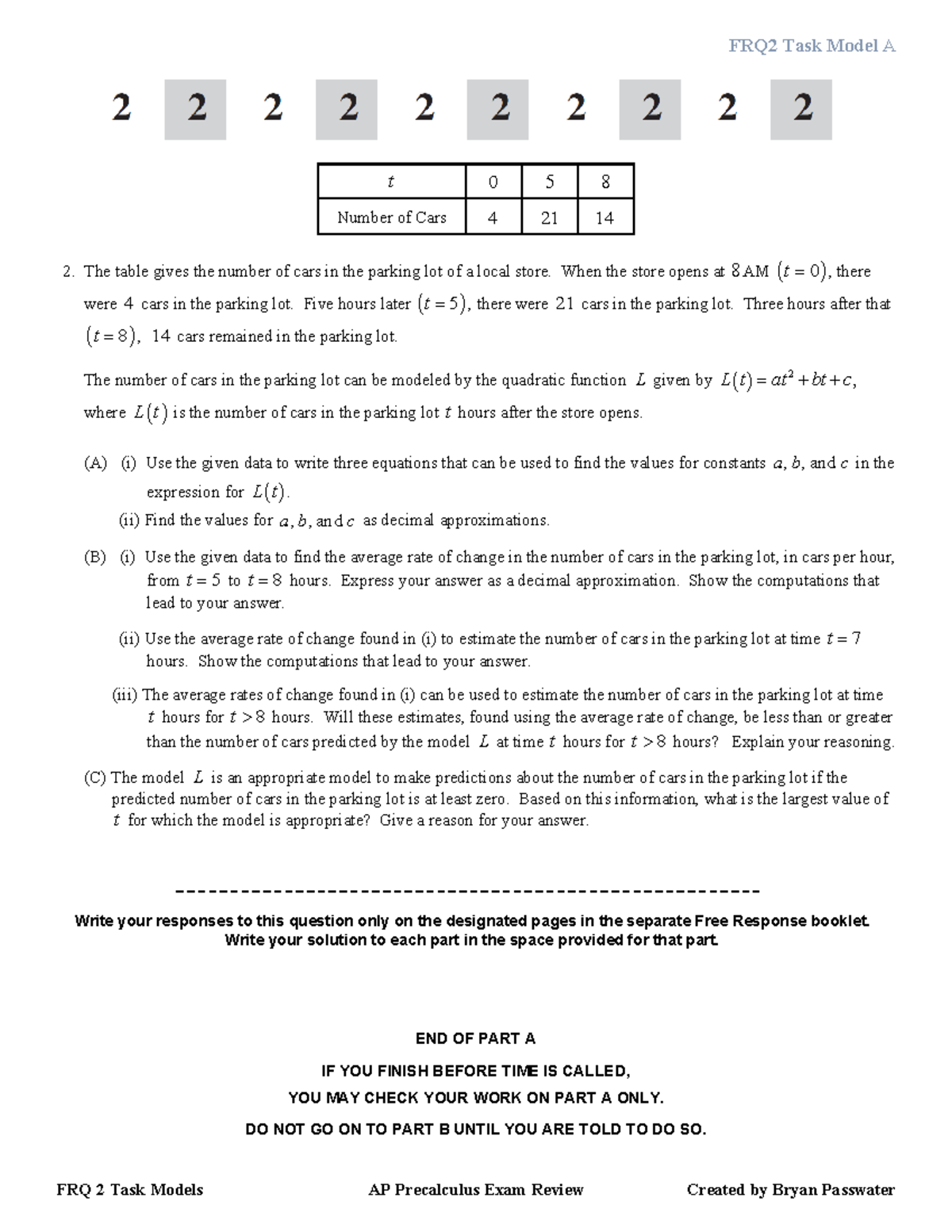 Day 2 HW FRQ 2 Passwater - yuh - FRQ2 Task Model A FRQ 2 Task Models AP ...